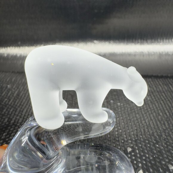 Vintage 1980s Clear Frosted Glass Bear on a Wave Figurine Small Glass Decor VTG - Picture 2 of 8